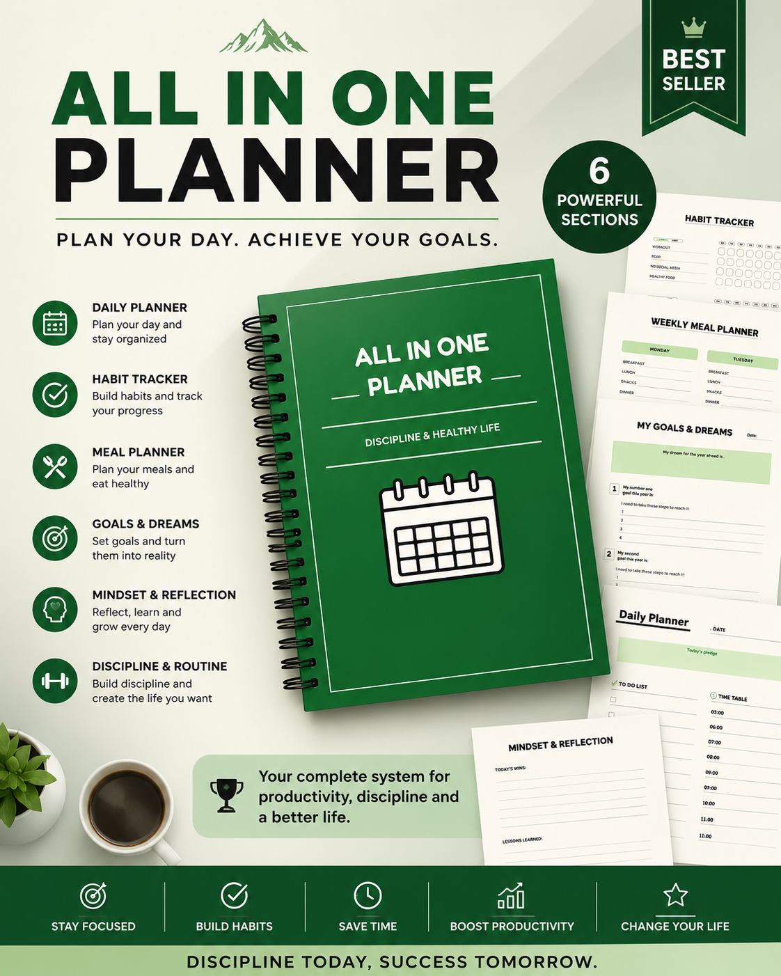 All in one planner build discipline , organize your life (Printable Planner)